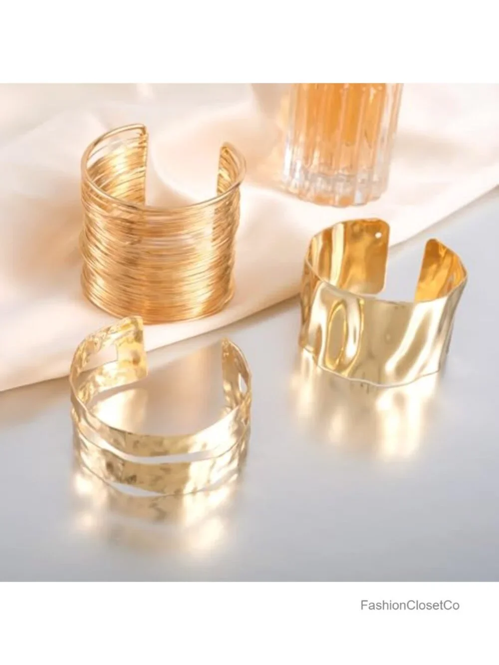 3-Piece Cuff Bracelet Set Chunky Gold Layered Bangle